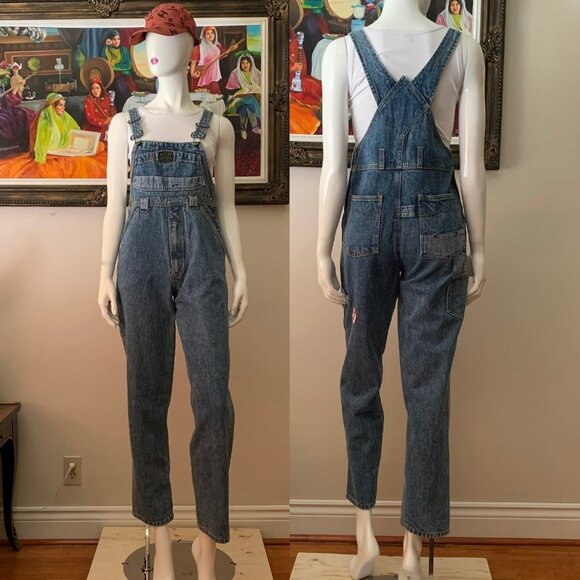 Denim Vintage Mr. Jump Women’s Overall Straight Leg Side Buttons Jeans Jumpsuit - Picture 1 of 11